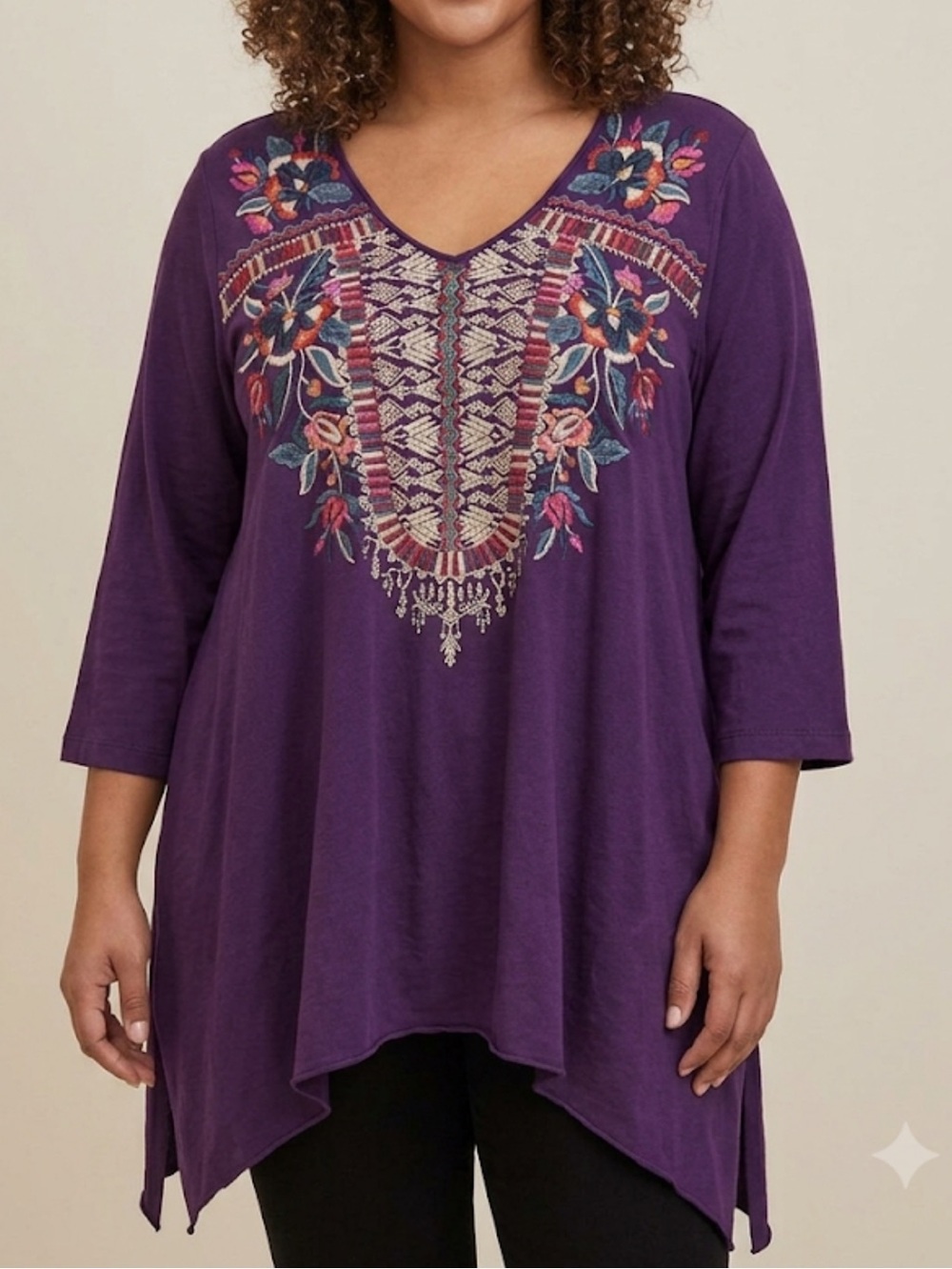 Johnny Was Oversized Purple Cotton Embroidered Tunic Top Artsy Boho Lagenlook